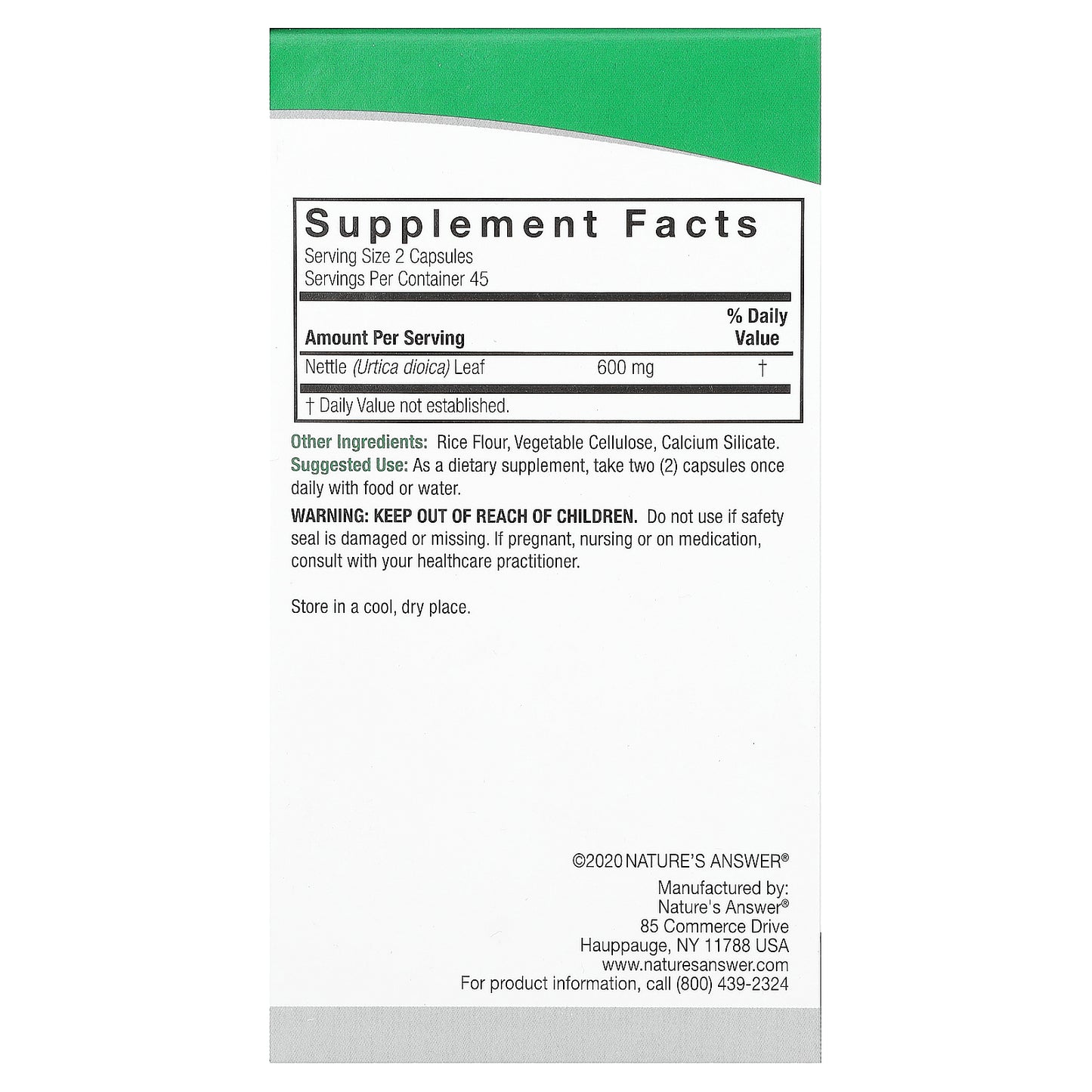 Nature's Answer, Nettle, 90 Vegetarian Capsules (300 mg per Capsule)