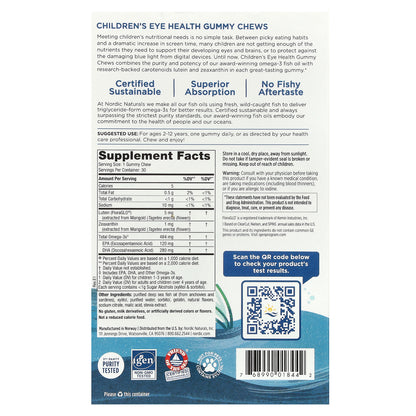 Nordic Naturals, Children's Eye Health Gummies, Zero Sugar, Ages 2-12, Strawberry Lemonade, 30 Gummy Chews