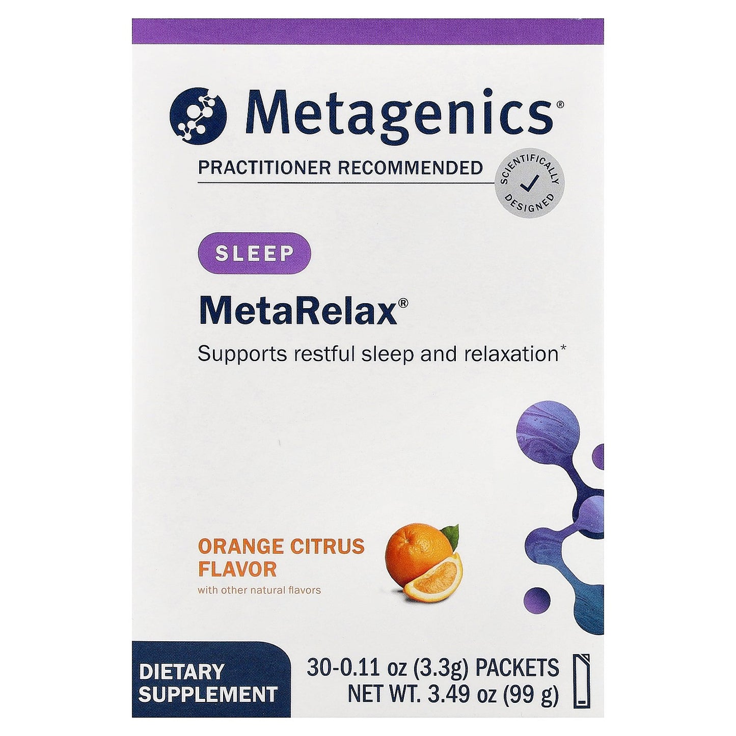Metagenics, MetaRelax®, Orange Citrus, 30 Packets, 0.11 oz (3.3 g) Each