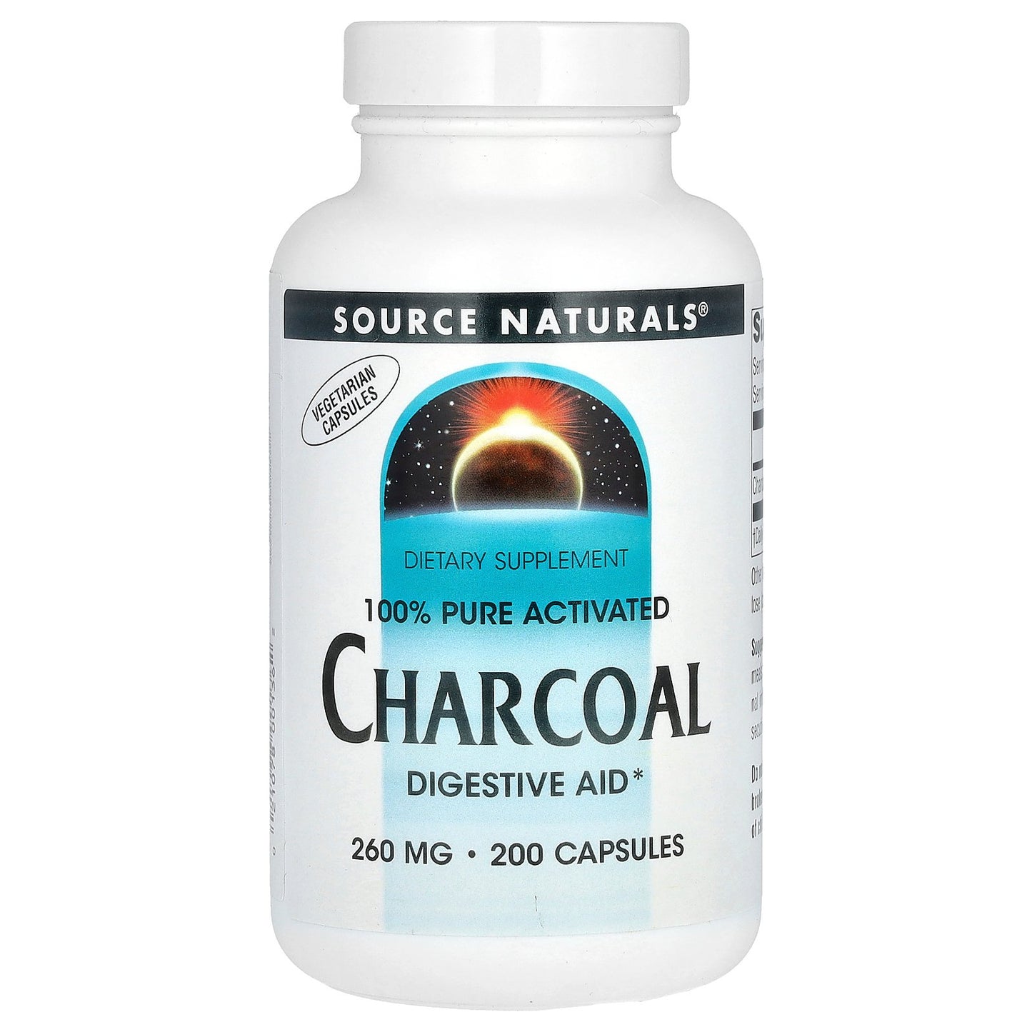 Source Naturals, 100% Pure Activated Charcoal, 520 mg, 200 Capsules (260 mg per Capsule)