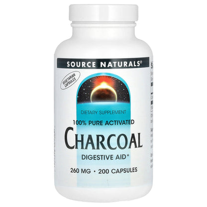 Source Naturals, 100% Pure Activated Charcoal, 520 mg, 200 Capsules (260 mg per Capsule)