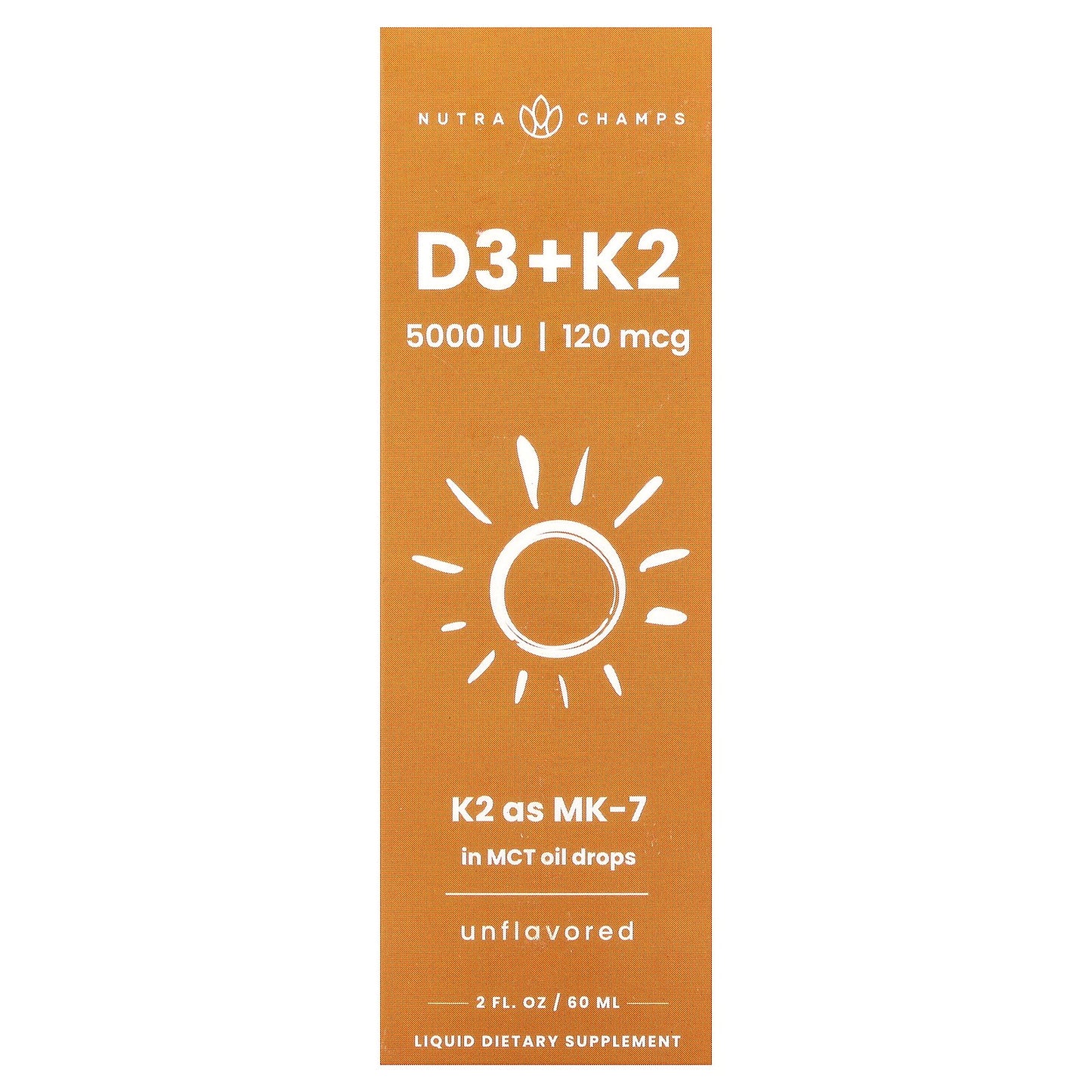 NutraChamps, D3 + K2 Liquid Drops, Unflavored, 2 fl oz (60 ml)