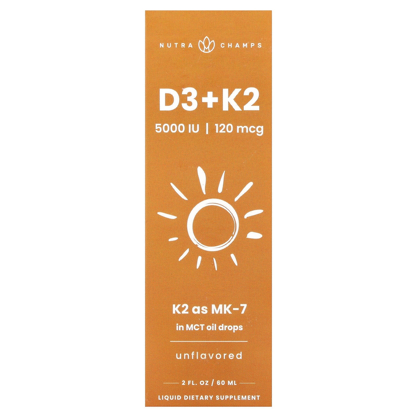 NutraChamps, D3 + K2 Liquid Drops, Unflavored, 2 fl oz (60 ml)