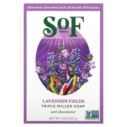 SoF, Triple Milled Bar Soap with Shea Butter, Lavender Fields, 6 oz (170 g)