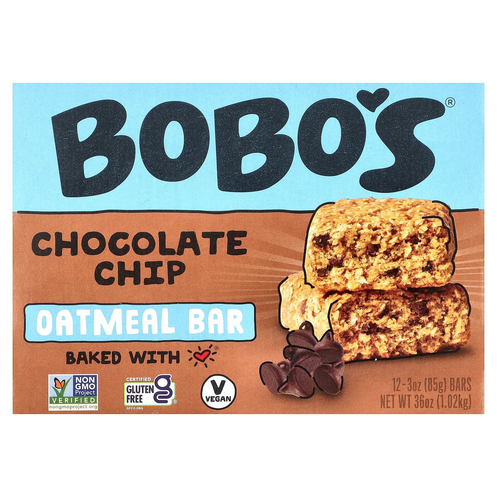 Bobo's Oat Bars, Oatmeal Bar, Chocolate Chip, 12 Bars, 3 oz (85 g) Each