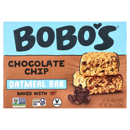 Bobo's Oat Bars, Oatmeal Bar, Chocolate Chip, 12 Bars, 3 oz (85 g) Each