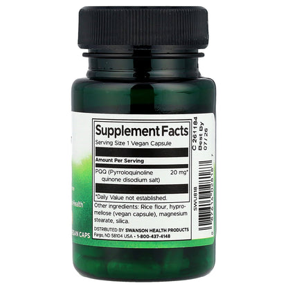 Swanson, PQQ, 20 mg, 30 Vegan Caps