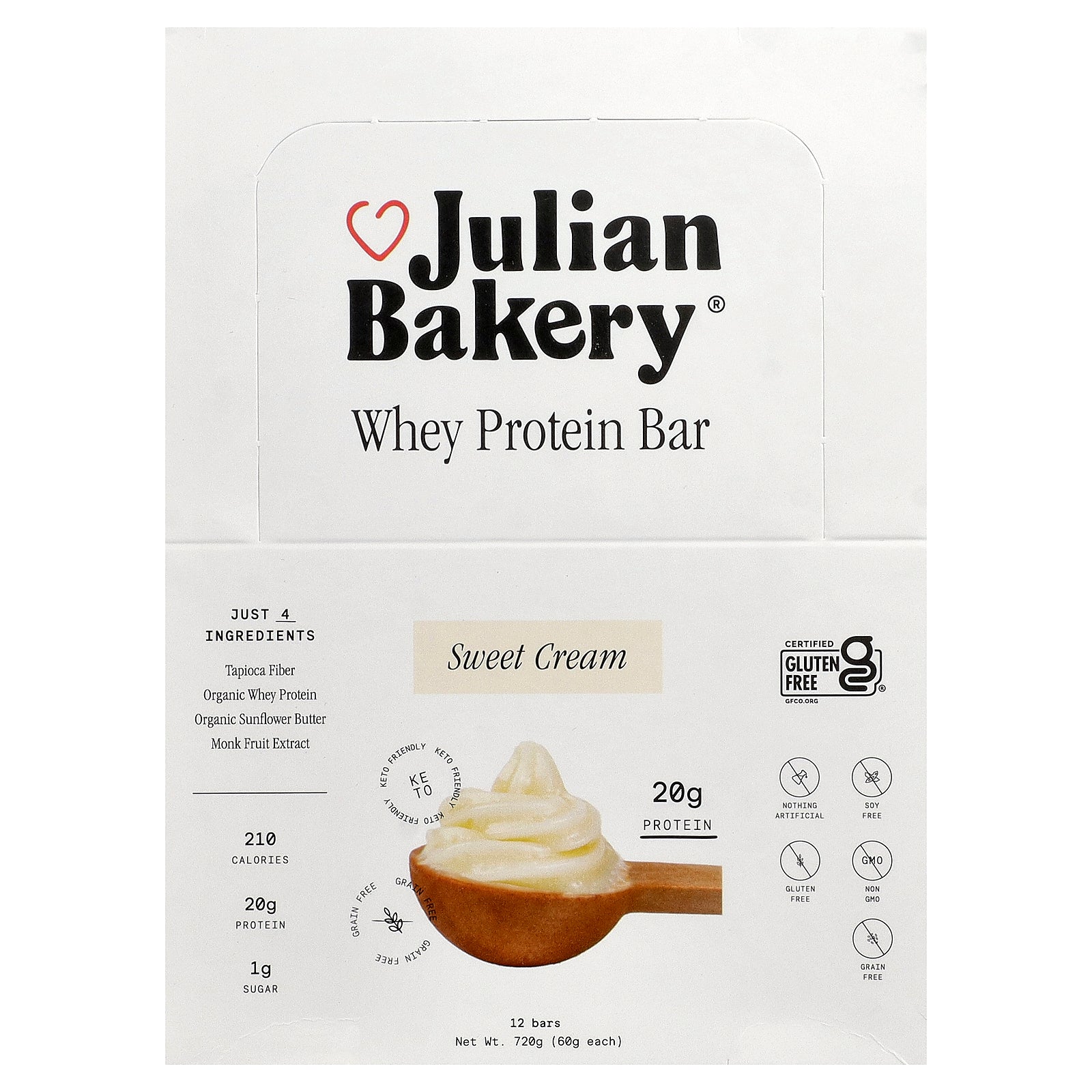 Julian Bakery, Whey Protein Bar, Sweet Cream, 12 Bars, 2.1 oz (60 g) Each