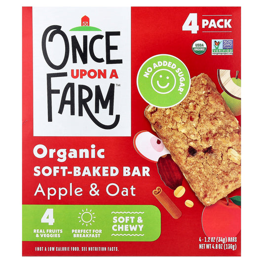 Once Upon A Farm, Organic Soft Baked Bar, Apple & Oat, 4 Bars, 1.2 oz (34 g) Each