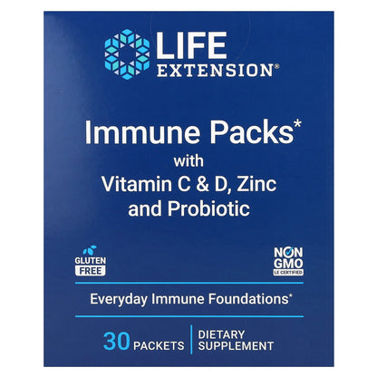 Life Extension, Immune Packs with Vitamin C & D, Zinc and Probiotic, 30 Packets