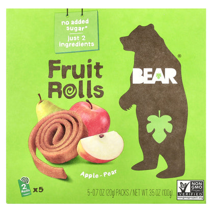 Bear, Fruit Rolls, Apple-Pear, 5 Packs, 0.7 oz (20 g) Each