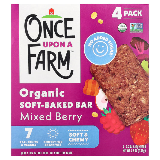 Once Upon A Farm, Organic Soft-Baked Bar, Mixed Berry, 4 Bars, 1.2 oz (34 g) Each