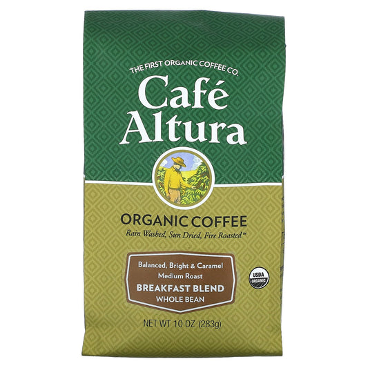 Cafe Altura, Organic Coffee, Breakfast Blend, Whole Bean, Medium Roast, 10 oz (283 g)