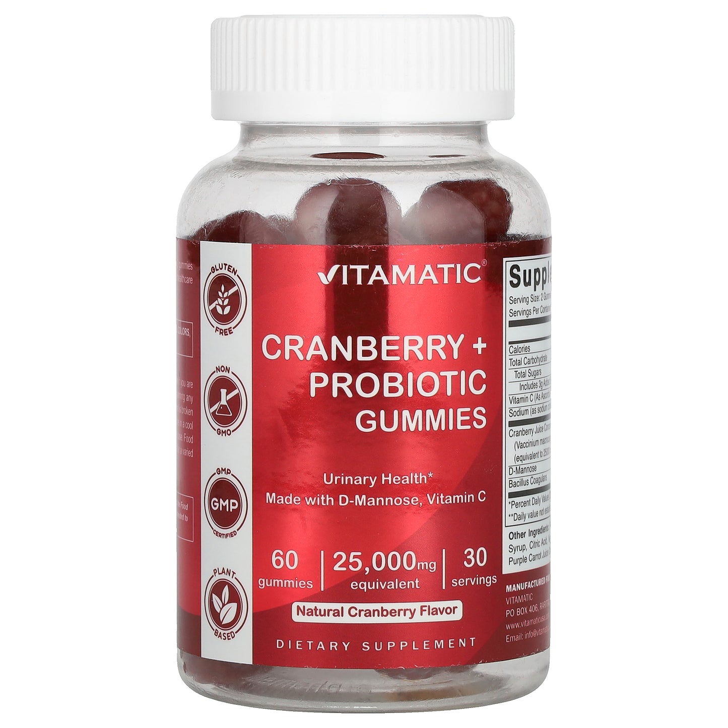 Vitamatic, Cranberry + Probiotic Gummies, Natural Cranberry, 60 Gummies