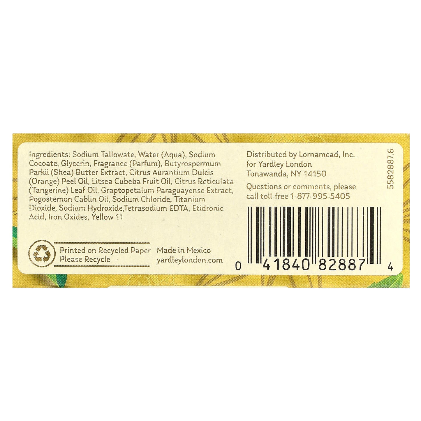 Yardley London, Nourising Bath Bar, Lemon Verbena, 4 oz (113 g)