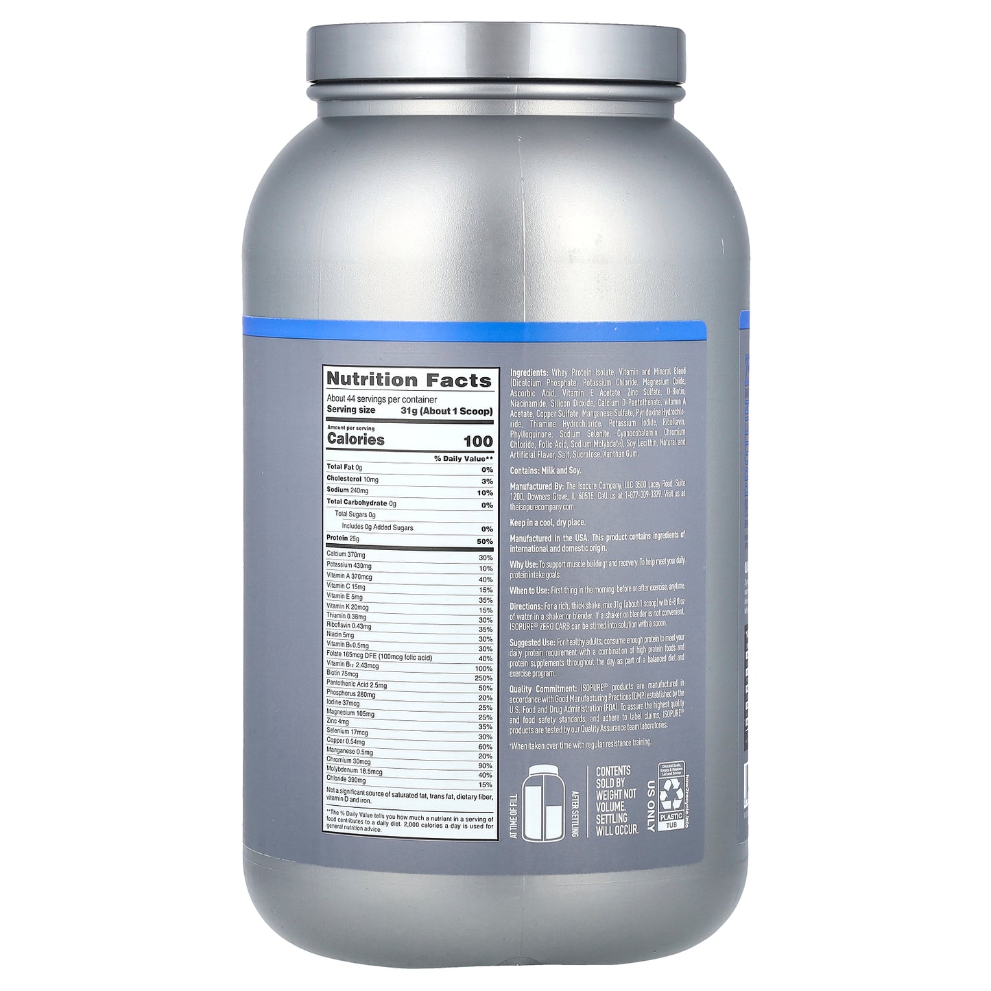 Isopure, Zero Carb Protein Powder, Creamy Vanilla, 3 lb (1.36 kg)