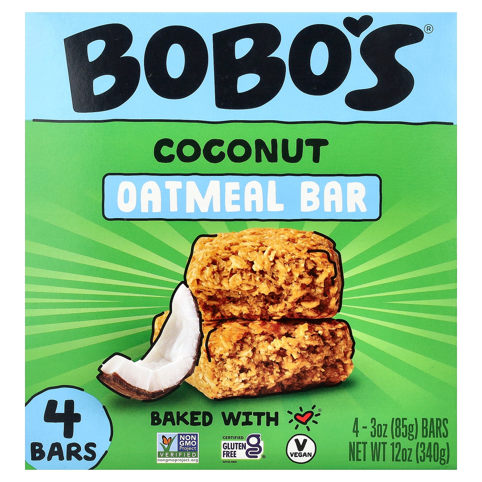 Bobo's Oat Bars, Oatmeal Bar, Coconut, 4 Bars, 3 oz (85 g) Each