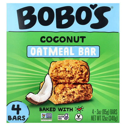 Bobo's Oat Bars, Oatmeal Bar, Coconut, 4 Bars, 3 oz (85 g) Each
