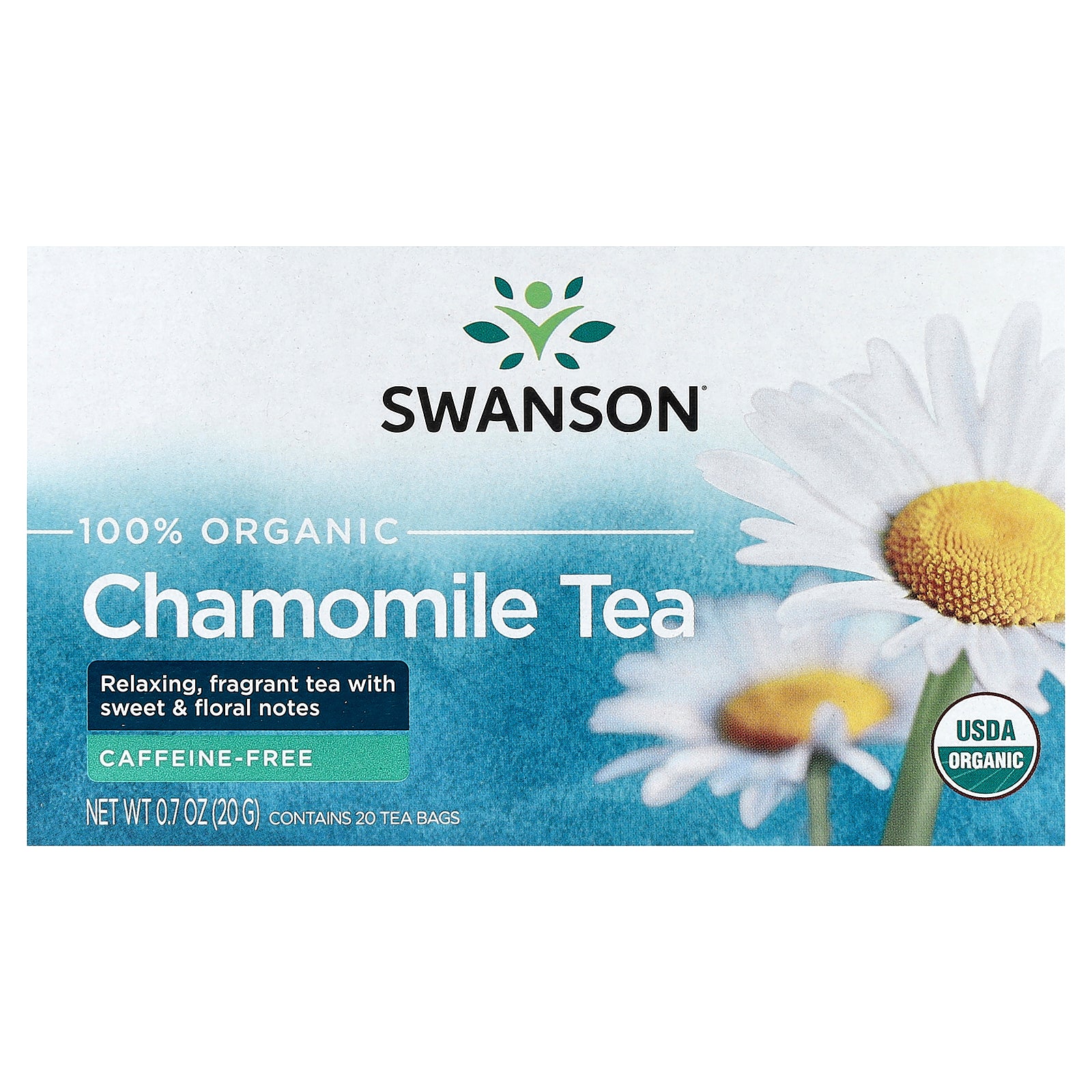 Swanson, 100% Organic Chamomile Tea, Caffeine Free, 20 Tea Bags, 0.7 oz (20 g)