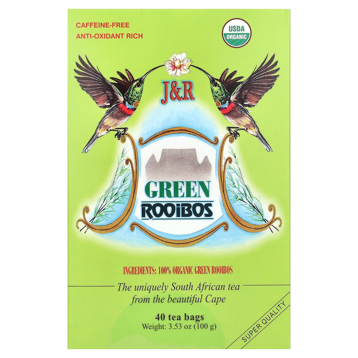 J&R Port Trading, Green Rooibos, Caffeine-Free, 40 Tea Bags, 3.53 oz (100 g)