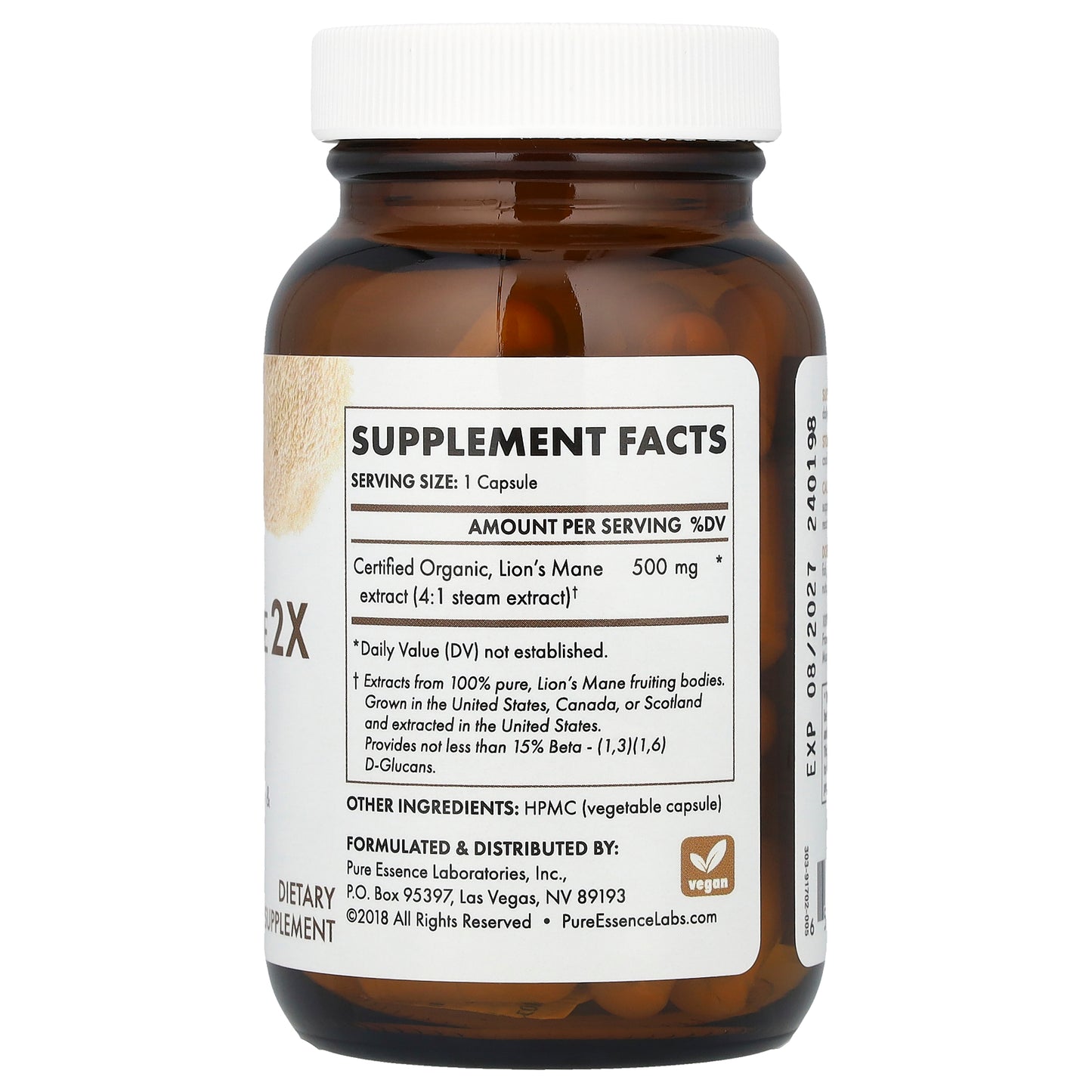 Pure Essence, MyPure™, Lion's Mane 2X, 500 mg, 60 Vegi-Caps