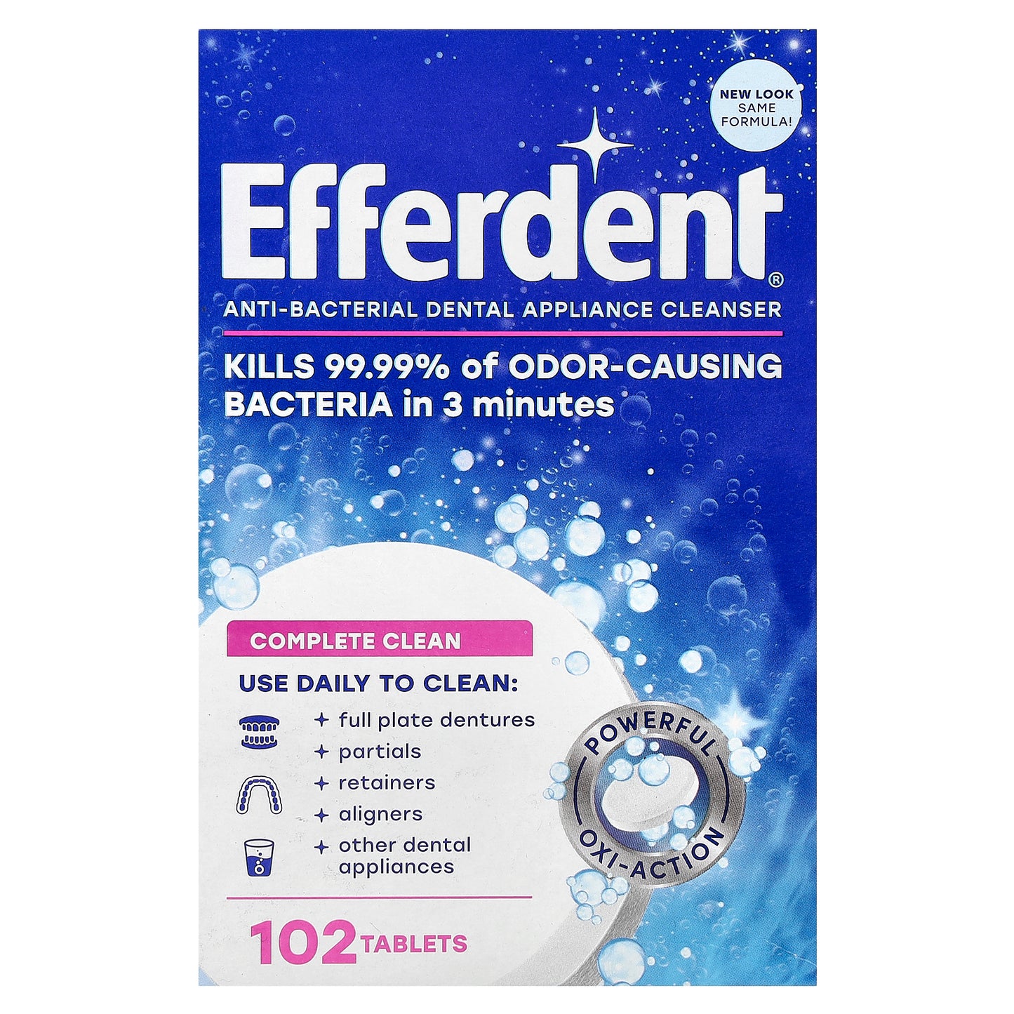 Efferdent, Anti-Bacterial Dental Appliance  Cleanser, Complete Clean, 102 Tablets