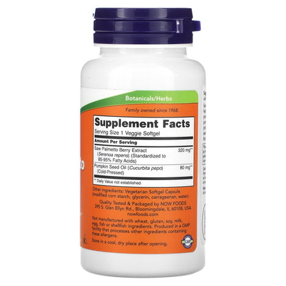 NOW Foods, Saw Palmetto Extract, Men's Health, 320 mg, 90 Veggie Softgels