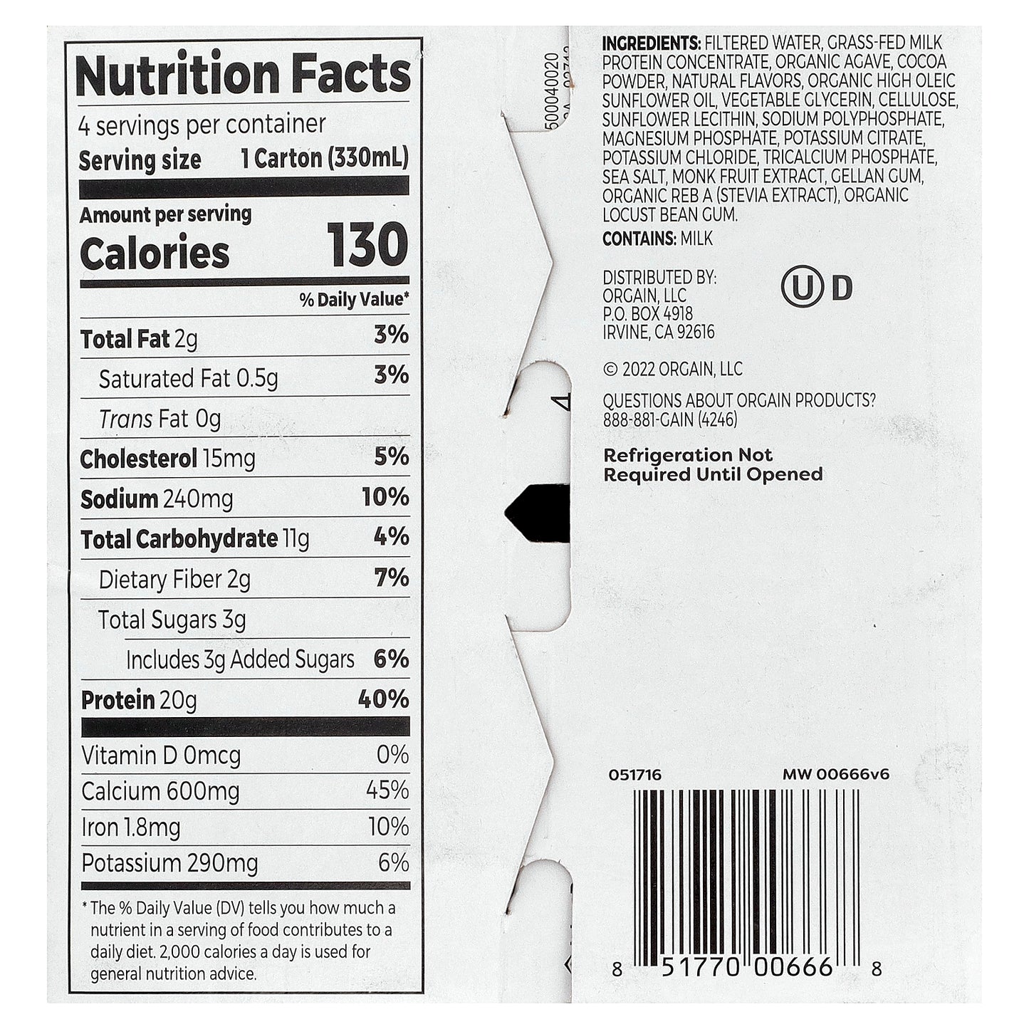 Orgain, Clean Grass-Fed Protein Shake, Creamy Chocolate Fudge, 4 Pack, 11 fl oz (330 ml) Each