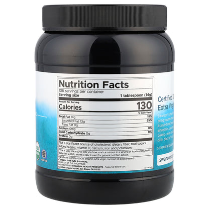 Swanson, Certified 100% Organic Extra Virgin Coconut Oil, 3 lbs 6 oz (1.53 kg)