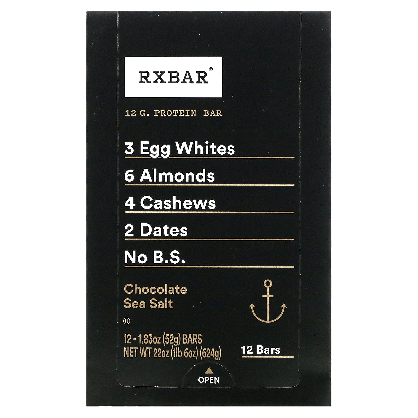 RXBAR, Protein Bar, Chocolate Sea Salt, 12 Bars, 1.83 oz (52 g) Each