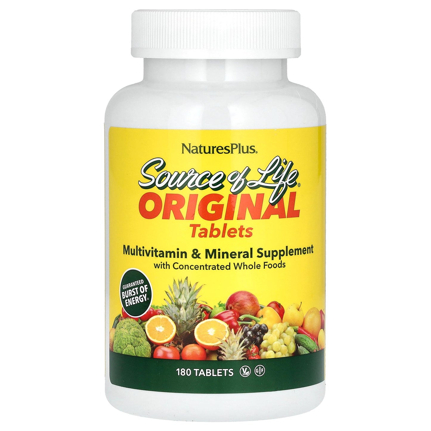 NaturesPlus, Source of Life, Original Tablets, Multi-Vitamin & Mineral Supplement, 180 Tablets