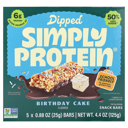 Simply Protein, Dipped Snack Bars, Birthday Cake, 5 Bars, 0.88 oz (25 g) Each