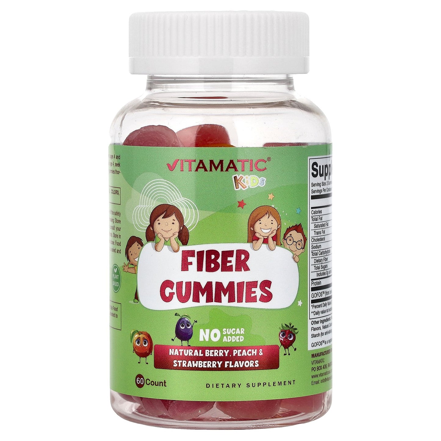 Vitamatic, Kids Fiber Gummies, Natural Berry, Peach & Strawberry, 60 Gummies