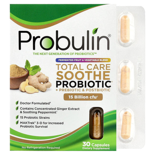 Probulin, Total Care Soothe Probiotic + Prebiotic & Postbiotic, 30 Capsules