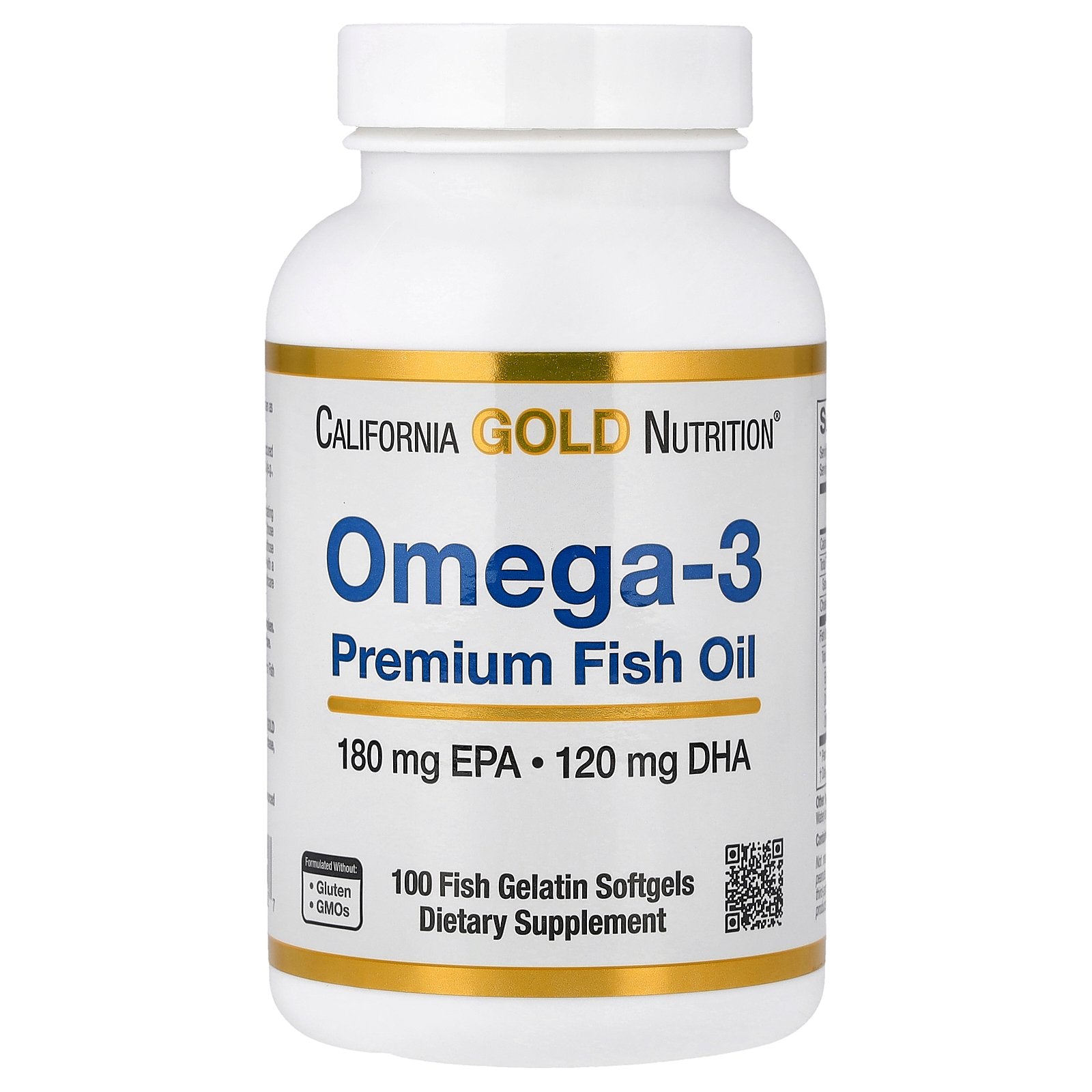 California Gold Nutrition, Omega-3 Premium Fish Oil, 100 Fish Gelatin Softgels (1,100 mg per Softgel)