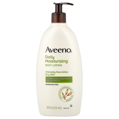 Aveeno, Daily Moisturizing Body Lotion, Fragrance Free, 18 fl oz (532 ml)