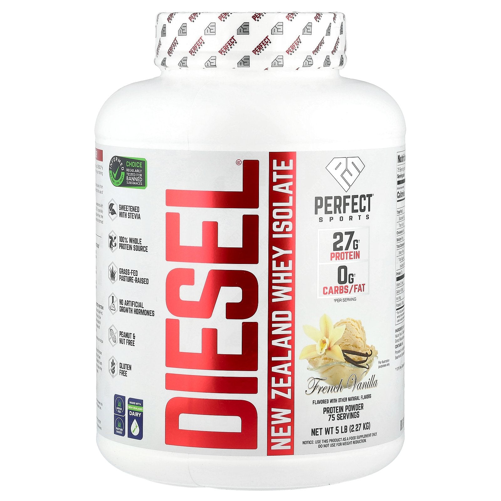 PERFECT Sports, Diesel®, New Zealand Whey Isolate, French Vanilla, 5 lb (2.27 kg)