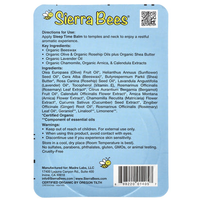 Sierra Bees, Sleep Time Balm, Lavender & Chamomile, 0.6 oz (17 g)