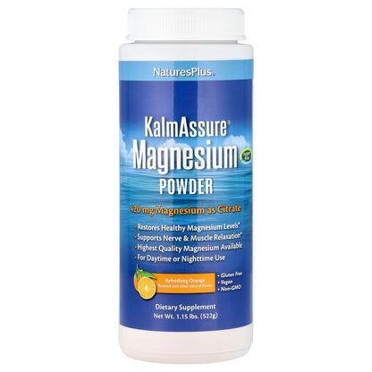 NaturesPlus, KalmAssure®, Magnesium Powder, Refreshing Orange, 1.15 lbs (522 g)