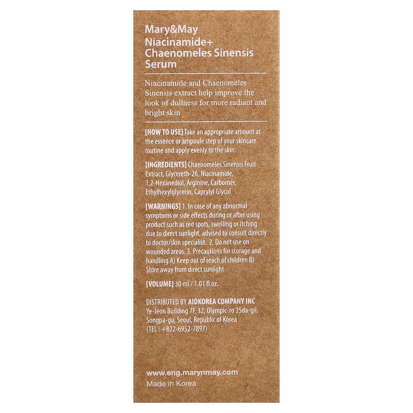 Mary & May, Niacinamide + Chaenomeles Sinensis Serum, 1.01 fl oz (30 ml)