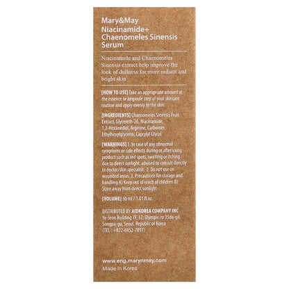 Mary & May, Niacinamide + Chaenomeles Sinensis Serum, 1.01 fl oz (30 ml)