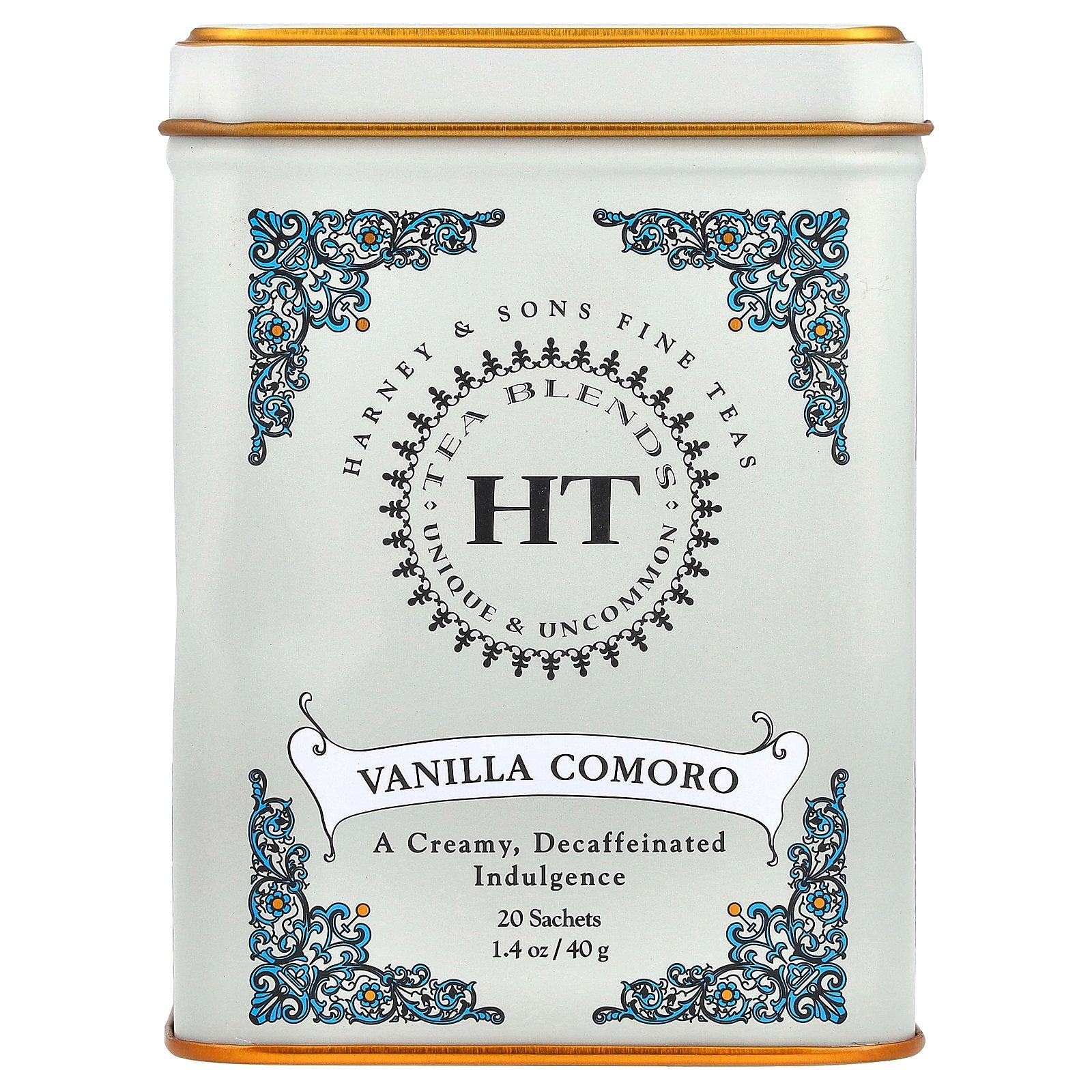 Harney & Sons, HT Tea Blends, Vanilla Comoro, Decaffeinated, 20 Tea Sachets, 1.4 oz (40 g)