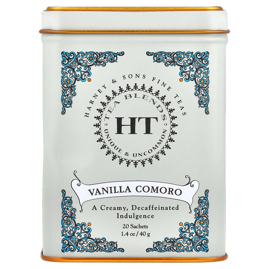 Harney & Sons, HT Tea Blends, Vanilla Comoro, Decaffeinated, 20 Tea Sachets, 1.4 oz (40 g)