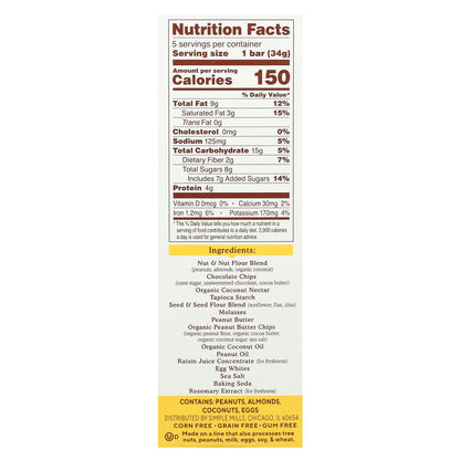 Simple Mills, Soft Baked Almond Flour Bars, Peanut Butter Chocolate Chip,  5 Bars, 1.19 oz (34 g) Each