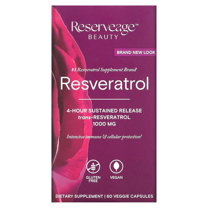 Reserveage Beauty, Resveratrol, Trans-Resveratrol, 1,000 mg, 60 Veggie Capsules (500 mg per Capsule)