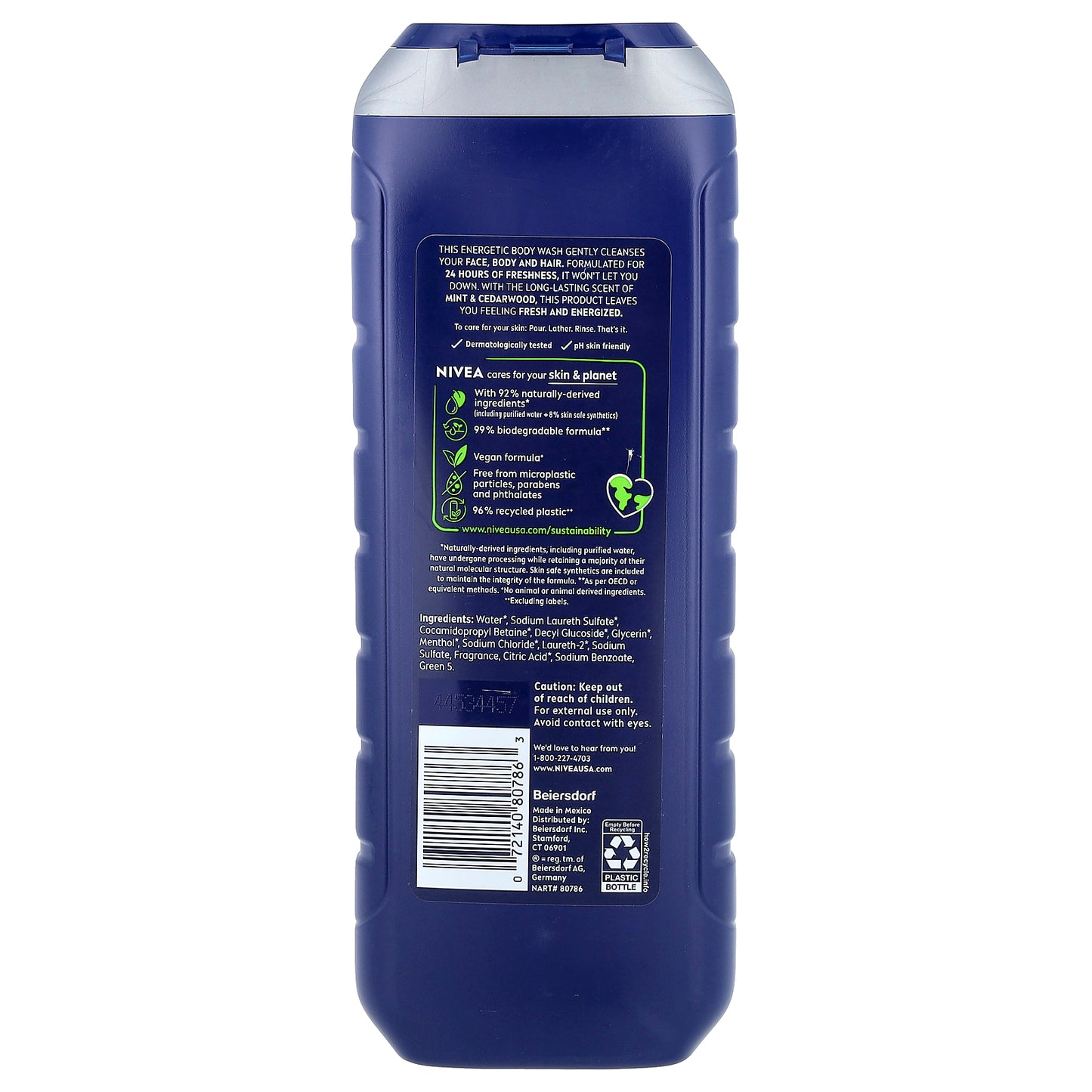 Nivea, Men, Energy 3 in 1 Body Wash, Mint & Cedarwood, 16.9 fl oz (500 ml)