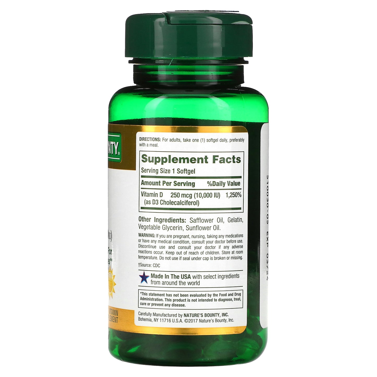 Nature's Bounty, D3, 250 mcg (10,000 IU), 72 Rapid Release Softgels