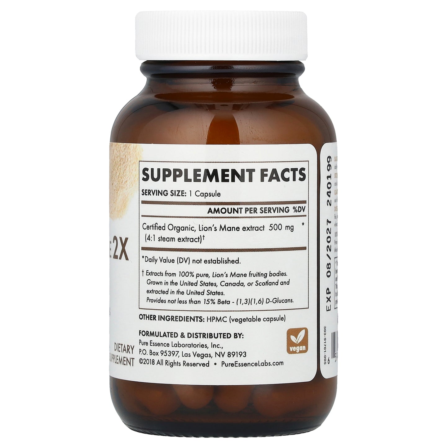 Pure Essence, MyPure™, Lion's Mane 2X, 500 mg, 30 Vegi-Caps