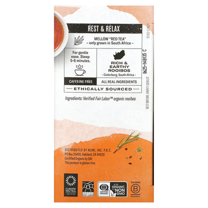 Numi Tea, Organic Herbal Teasan, Rooibos, Caffeine Free, 18 Tea Bags, 1.52 oz (43.2 g)