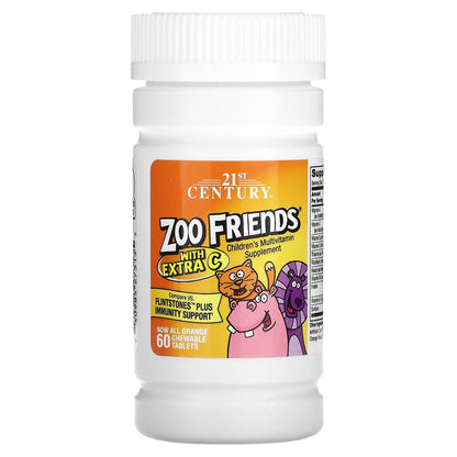 21st Century, Zoo Friends with Extra C, Orange, 60 Chewable Tablets